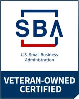 SBA (U.S. Small Business Administration) logo with 'Veteran-Owned Certified' text on a white background